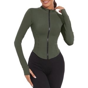 Dames Sportjack met Rits | Langsleeve Fitness Shirt Crop Top met Duvet Kraag