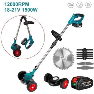 Elektrische Grastrimmer - Grasmaaier - Onkruidborstel - Grastrimmer - 1500W - Draadloze Maaier - 12000RPM - met Wielen - Tuingereedschap