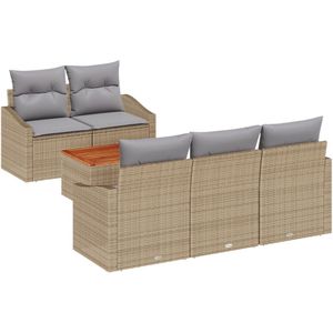 vidaXL - 6 - Delige - Tuin - Sofa - Set - met - Kussens - Beige - Poly - Rattan - Acacia