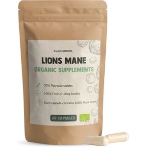 Cupplement Lion's Mane Paddenstoel Capsules 60 Stuks 500 MG Per Capsule Biologisch Lions - Geen Poeder - Supplement - Superfood - Hericium Erinaceus - Leeuwen manen - Hond & Kat - Mushroom - Pruikzam - Lion's
