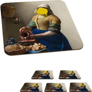Onderzetters voor glazen - Het melkmeisje - Vermeer - Kunst - 10x10 cm - Glasonderzetters - 6 stuks