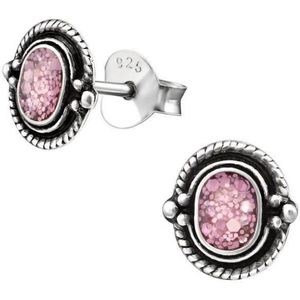 Aramat jewels ® - 925 sterling zilveren oorbellen ovaal roze glitter