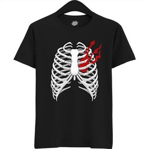 Smoking Heart Ribcage - Halloween Ribbenkast Dames / Heren Unisex T-shirt - Grappig Kostuum Shirt Idee Volwassenen - T-Shirt - Unisex - Zwart - Maat S