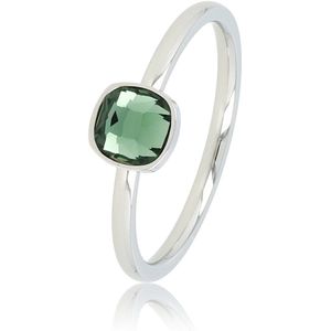 My Bendel Ring zilverkleurig met vierkante groene glassteen - Fijne aanschuifring met groene glassteen, gemaakt van mooi blijvend edelstaal - Met luxe cadeauverpakking