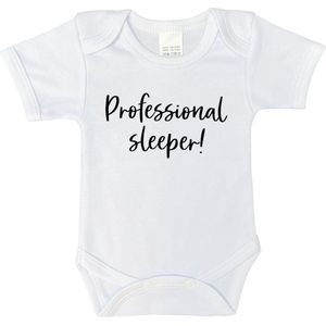 Rompertje - Professional sleeper! - maat: 92 - korte mouwen - kleur: wit - 1 stuks - romper - rompers - rompertjes - baby born - geschenk aankondiging - zwanger - geschenk - geschenk cadeau - cadeau - baby