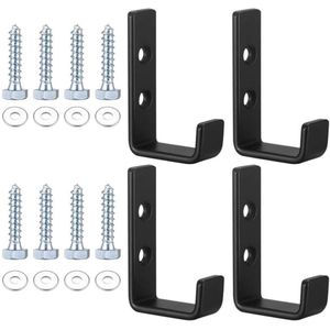 JGS Premium - Zware J-vormige wandmontagehaken voor gereedschapsopslag - set van 4 stuks - zwart