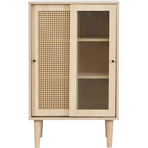 Sweiko 100 cm hoog houten dressoir met kunststof rotan deuren en glazen schuifdeuren, met 6 vakken achter de deuren.