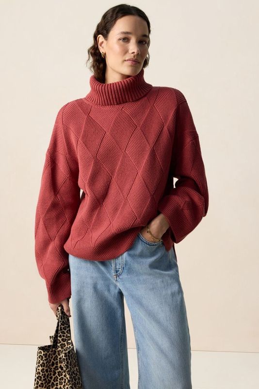 Sissy-Boy - Gebreide Trui - Rood - Patroon - Lange Mouwen - Hoge Hals