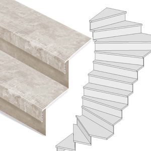 Traprenovatie set - 2 kwart draai - 13 treden SPC toplaag Beton Taupe incl. stootborden