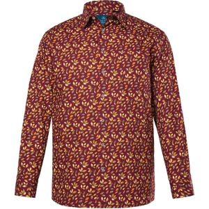 Boston Park - Heren - Boston Park overhemd lange mouwen bloemenmotief kentkraag - Aubergine - Maat 3XL