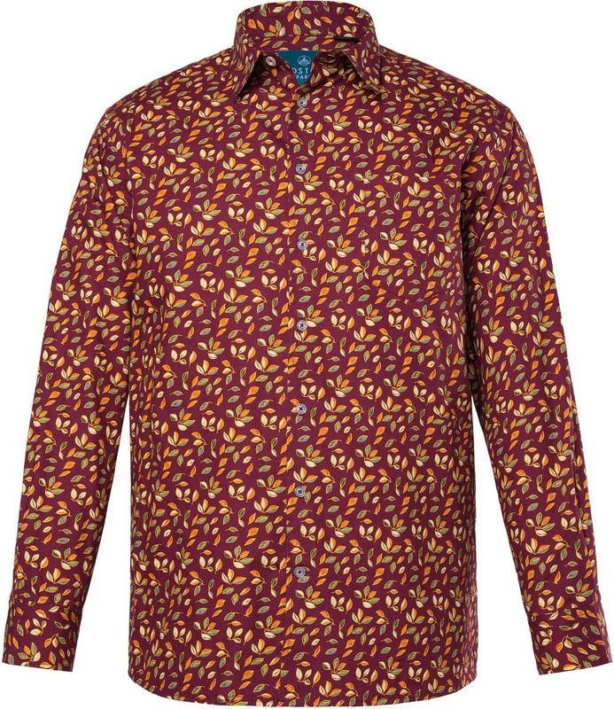 Boston Park Boston Park - Heren - Boston Park overhemd lange mouwen bloemenmotief kentkraag - Aubergine - Maat 3XL
