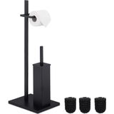 Relaxdays toiletrolhouder - met wc-borstel en toiletborstelhouder - 3 reserve borstels - staal