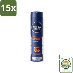 15 x NIVEA Men Deodorant Spray Sport 150 ml - Grootverpakking - Anti-transpirant - Sport - 48 Uur Bescherming - Deodorant Spray - Man
