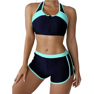 Tankini bikini set met short - Hoge taille - Sportieve badkleding - Top en broek - Rits