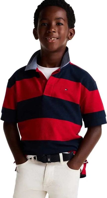 Tommy Hilfiger Bold Stripe Korte Mouw Poloshirt Rood 8 Years Jongens