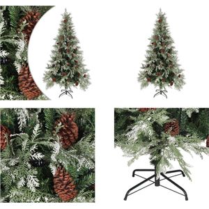 vidaXL Kerstboom met dennenappels 225 cm PVC en PE groen en wit - Kerstboom - Kerstbomen - Kunstkerstboom - Kunstkerstbomen