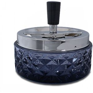 Draaiasbak - zwart - glas en chroom - 12 cm - drukasbak - - Terrasasbak/tafelasbak/draaiasbak/drukasbak asbak - Rokersbenodigdheden - Rookaccessoires