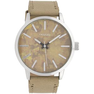 OOZOO Timepieces - Zilverkleurige horloge met zand leren band - C10000