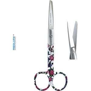 Medluxy - Verbandschaar Verpleegkundige schaar - Scherpe en Stompe punt (scherp/stomp) - Hoge Kwaliteit RVS - 13 cm - Bloem print - Schaar voor Pedicure, Verpleegkundigen en Artsen - Medische Schaar, EHBO, Verpleegkunde - Chirurgische Schaar