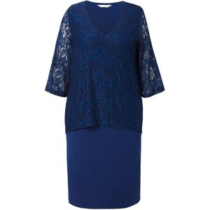 MIAMODA MIAMODA - Dames - Kanten jurk ondoorzichtige jersey onderjurk - Donkerblauw - Maat 56