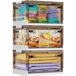 Set van 3 grote opvouwbare opbergdozen van 72 liter met deksel en wielen, opbergdozen, opbergdozen, stapelbare transparante kratten, opbergdoos voor keuken, woonkamer, slaapkamer