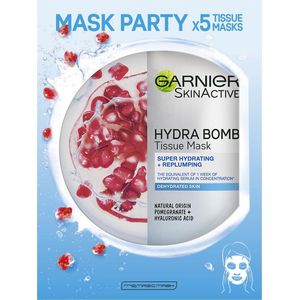 Garnier SkinActive - Hydra Bomb Sheet Mask met Granaatappel - Gezichtsmasker - 5 Stuks - Voordeelverpakking