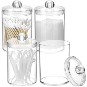 TRANKIELO® - Set van 4 Doorzichtige Kunststof Organizers – Opbergoplossing voor Wattenstaafjes, Make-up Pads en Meer – Compact en Duurzaam Ontwerp