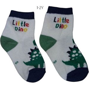 Cadeautip babysokken Little Dino wit groen blauw 1-2 jaar