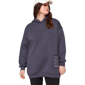 Trendyol Zwarte Hoodie Met Capuchon En Slogandetail, Dikke Gebreide Fleece Tbbaw24Ao00018