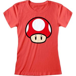 Nintendo Super Mario - Power Up Mushroom Dames Tshirt - S - Rood