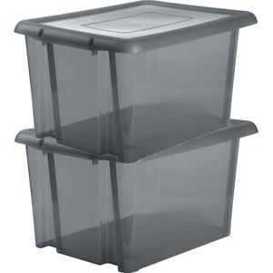 EDA Opbergbox 80L - 8x - grijs - stapelbaar - L56 x B50 x H36 cm - kunststof - Bak/doos met deksel