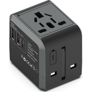 Universele Wereldstekker International Travel Adapter - met 3 USB-C en USB Poorten - Verloop stekker - Internationale Reis adapter universeel