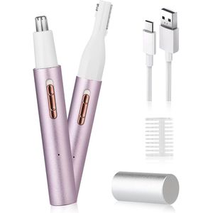 2 in 1 Neus en Oortrimmer – Neushaartrimmer - Oplaadbare neus en oorhaartrimmer - Pijnloze gezichts en wenkbrauwhaarverwijderaar - Dubbelzijdige mesjes - IPX7 waterdicht - Compacte en draagbare elektrische tondeuse - Voor vrouwen en mannen(Paars)