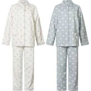 Lunatex - 2 klassieke dames pyjama's 641777 - flanel - wit en grijs - maat XXL