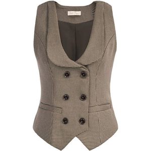 Damesvest met gebogen revers en V-hals - Geruit vest met twee zakken