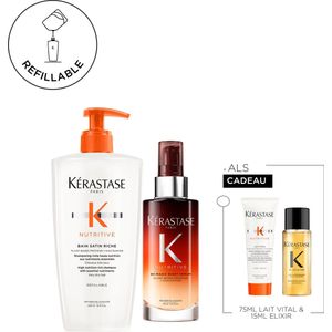 Kérastase Nutritive Duo + 2 Cadeaus - Navulbare Shampoo 500ml & Nachtserum 90ml + Conditioner 75ml & Haarolie 15ml cadeau - Voor Droog Haar