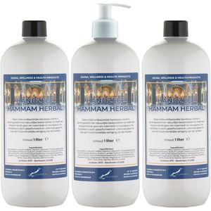 Handzeep Hammam Herbal 1 liter - set van 3 stuks - met gratis pomp - Voordeelverpakking