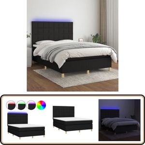 vidaXL Boxspring met LED - 140x200 cm - Zwart Boxspring - Led Lamp - Verstelbare Hoofdbord - Pocketvering Matras - Huidgevend Topmatras