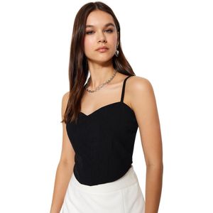 Trendyol Zwarte Getailleerde Cropped Verstelbare Bandjes Crêpe Gebreide Bustier Twoss23Bs00036