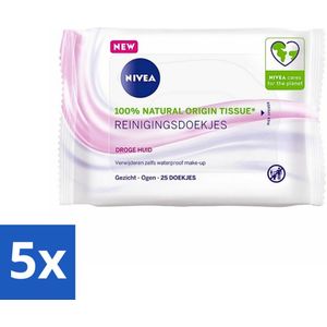 5 x NIVEA - Reinigingsdoekjes - Verzachtend - Droge Huid - Verwijdert Waterbestendige Make-up - 25 Doekjes - Amandelolie - Hydra IQ - NIVEA