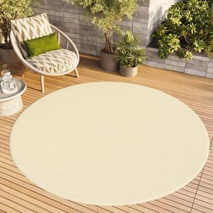 Tapiso Mono Rond Vloerkleed Creme Laagpolig Effen Tapijt Maat- 100x100