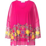 MIAMODA MIAMODA - Dames - Mesh blouse oversized rand met citroenmotief - Hibiscusrood - Maat 42+