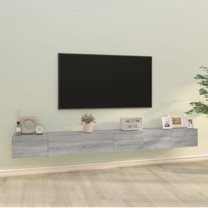 The Living Store Klassieke Televisiekastenset - Grijs Sonoma Eiken - 100 x 30 x 30 cm - 3 x tv-meubel