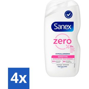 Sanex Zero% - Douchegel - Gevoelige Huid - 0% Parfumsulfaten - Hypoallergeen - 400 ml - Voordeelverpakking - 4 stuks