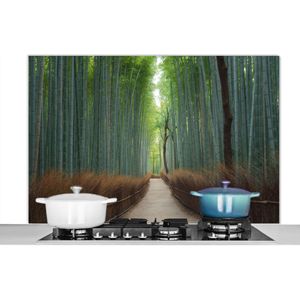 Spatscherm keuken 120x80 cm - Kookplaat achterwand Bamboe - Pad - Bos - Muurbeschermer - Spatwand fornuis - Hoogwaardig aluminium