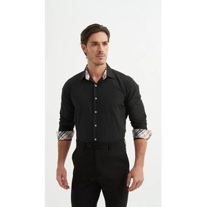 YVES ENZO PARIS - Heren overhemd - Lange mouwen - Maat M - Tartan zwart geruit