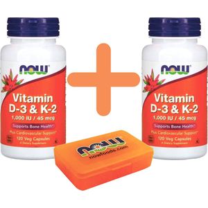 Now Foods - Vitamine D3 & K2 - 240 veggie caps -  Met pilbox