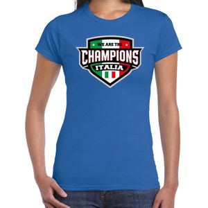 We are the champions Italia t-shirt met schild embleem in de kleuren van de Italiaanse vlag - blauw - dames - Italie supporter / Italiaans elftal fan shirt / EK / WK / kleding XS