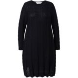 MIAMODA MIAMODA - Dames - Gebreide jurk A-lijn kabelsteek lange mouw - Zwart - Maat 42+
