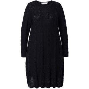 MIAMODA MIAMODA - Dames - Gebreide jurk A-lijn kabelsteek lange mouw - Zwart - Maat 42+